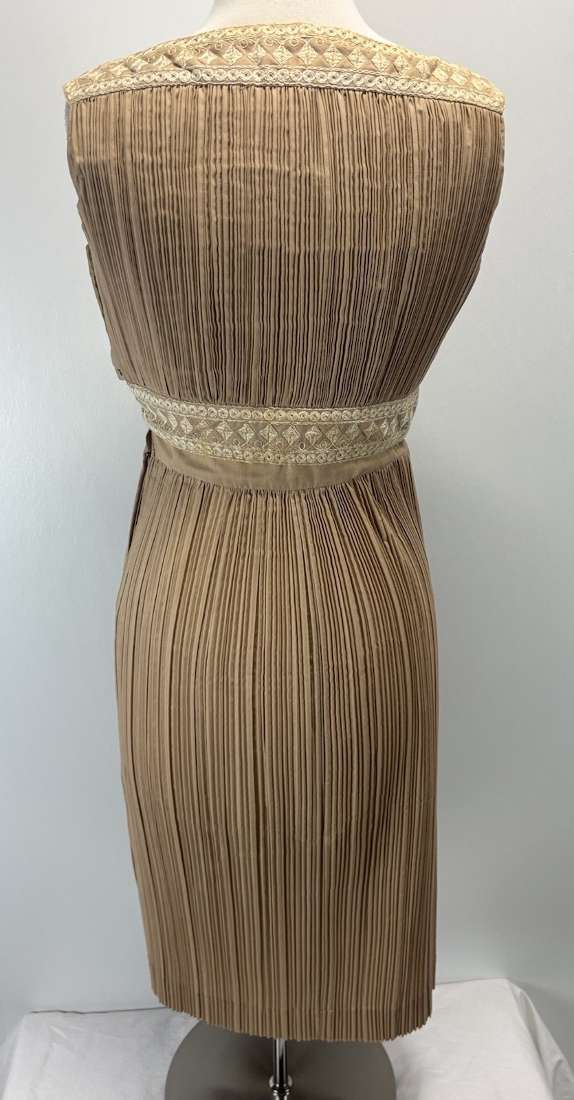 Vtg Handmade Cleopatra Style Midi Dress Women’s Brown 60s Embroidered