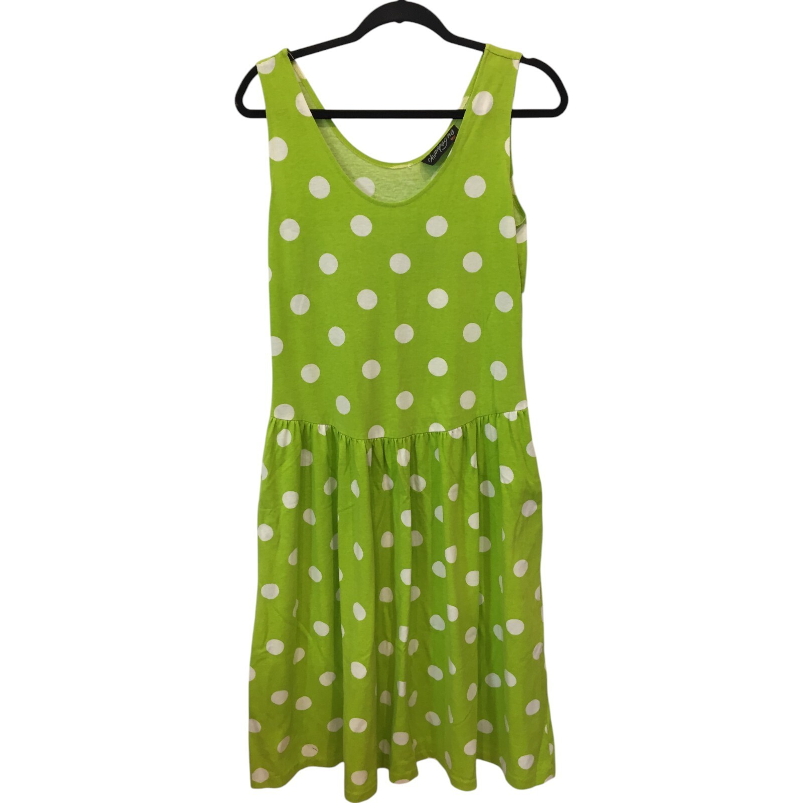 Champagne West Polka Dot Green White Sleeveless Pullover Pockets Women’s Dress