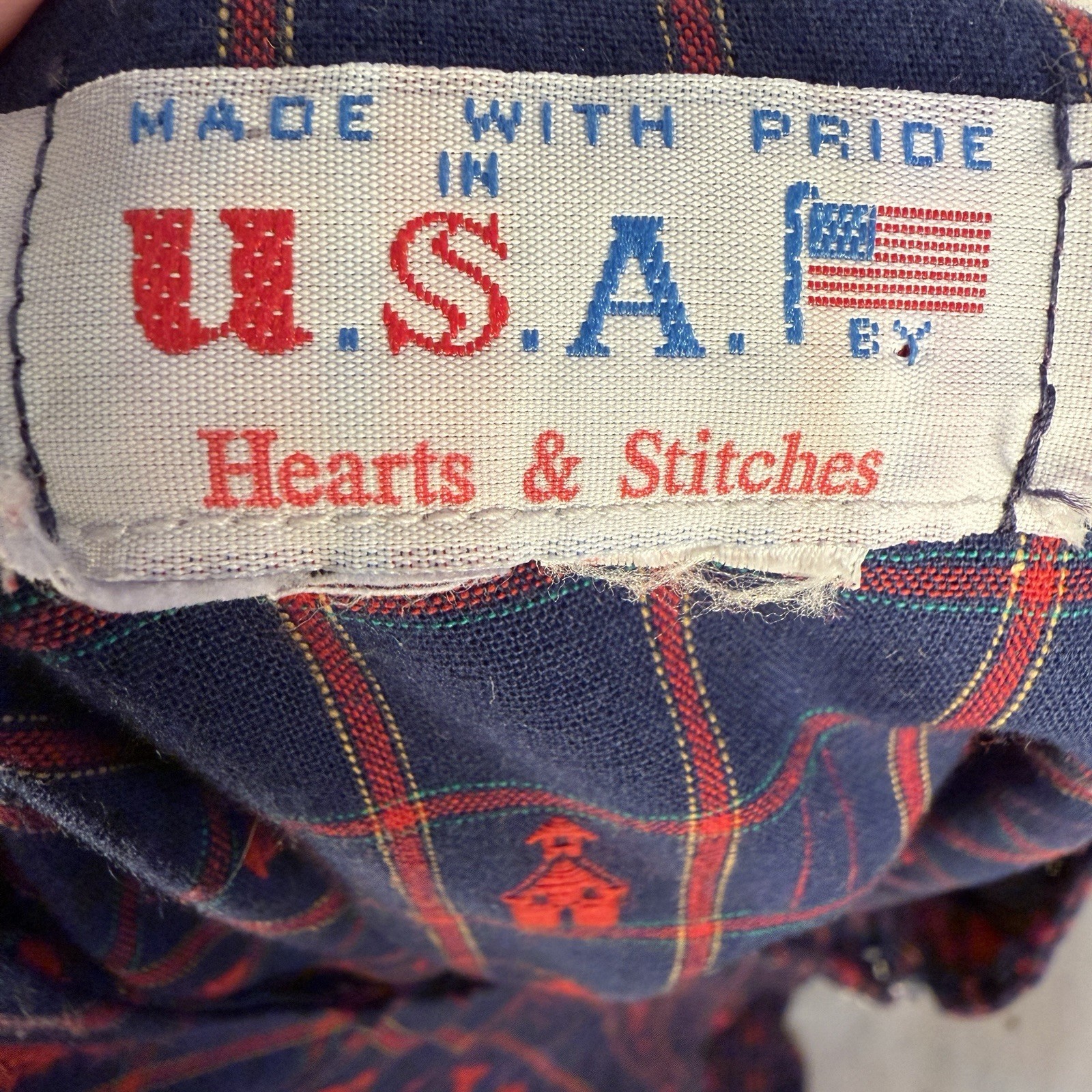 Vintage Hearts & Stitches Dress XL Made USA Schoolhouse Print Teacher Novelty