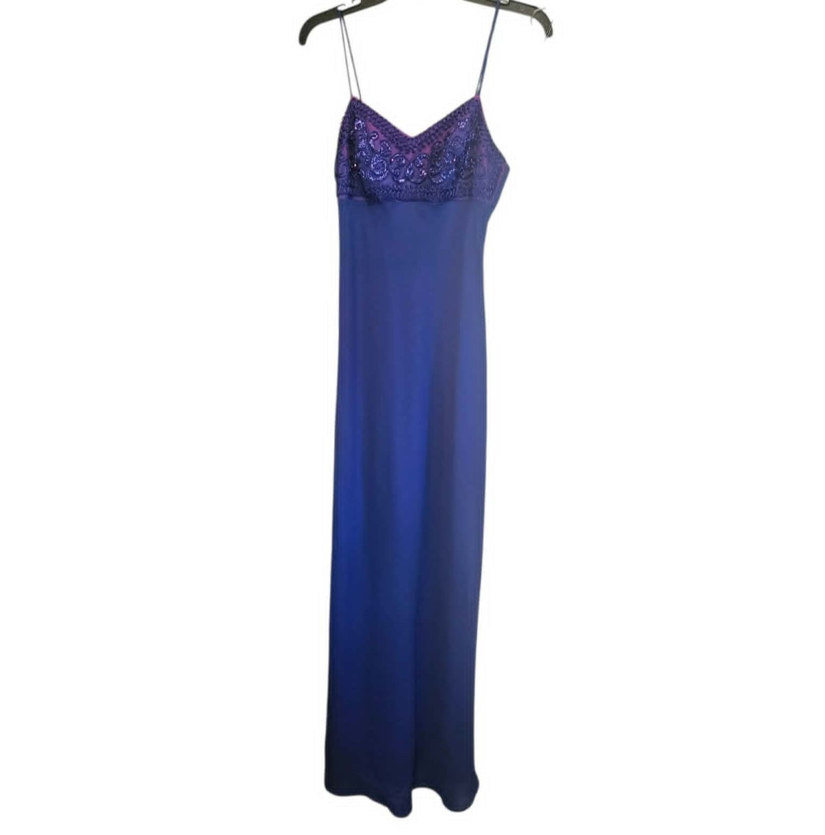 VTG 90s Y2K Morgan & Co Linda Bernell Blue Purple Sequin Maxi Prom Dress Sz 5/6