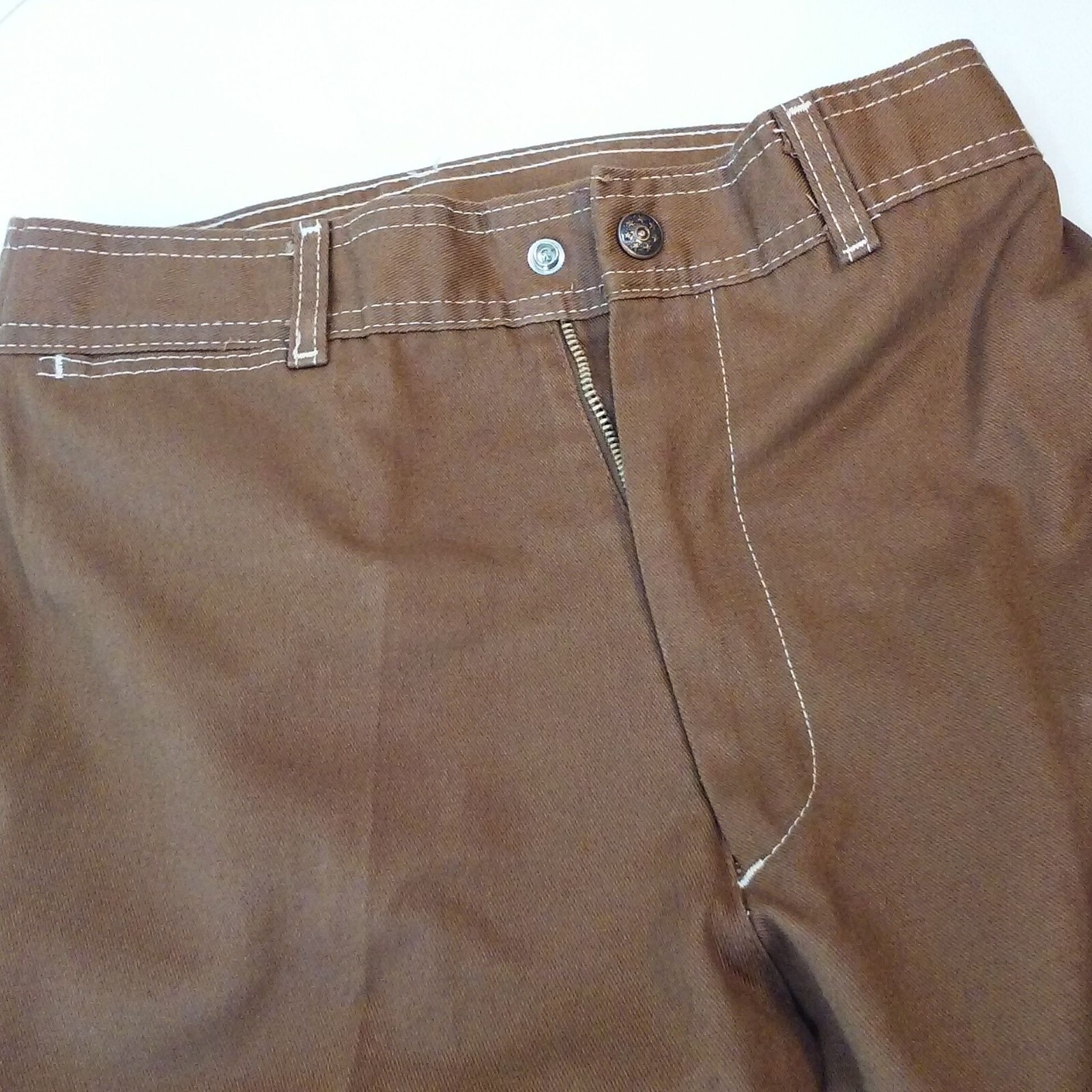 NWOT Vintage 70s Pizzazz Mod Retro Disco Pant Jeans -10 Pockets Wide-Leg Brown