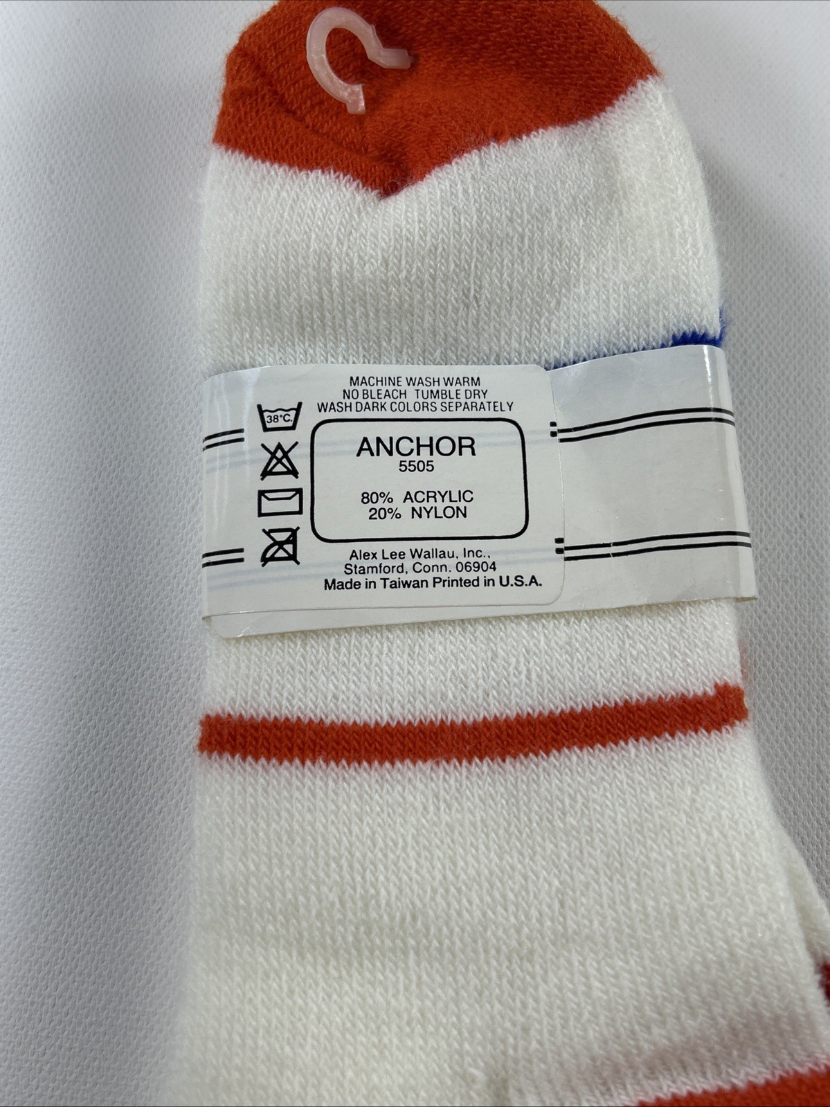 VTG 80s Bonnie Doon Socks Crew Anchor Acrylic Nylon Size 9-11 Orange White Blue.
