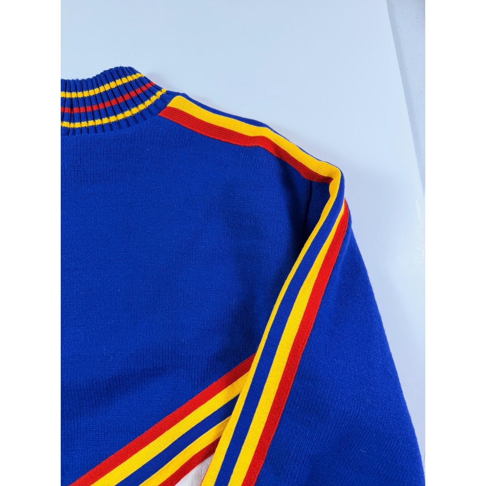 Vintage Varsity Spirit UCA Cheerleader Sweater Blue White Red Halloween Preppy