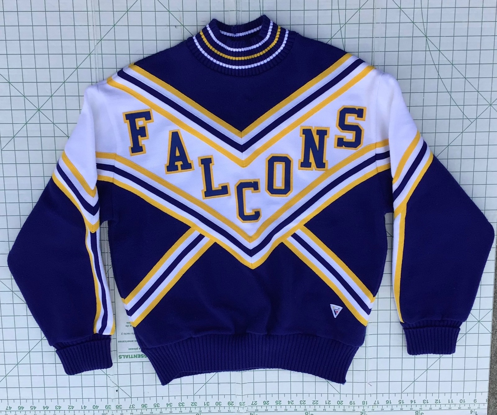 Vintage Varsity Spirit Fashions Falcons Sweater Size 40 Blue Gold White Acrylic