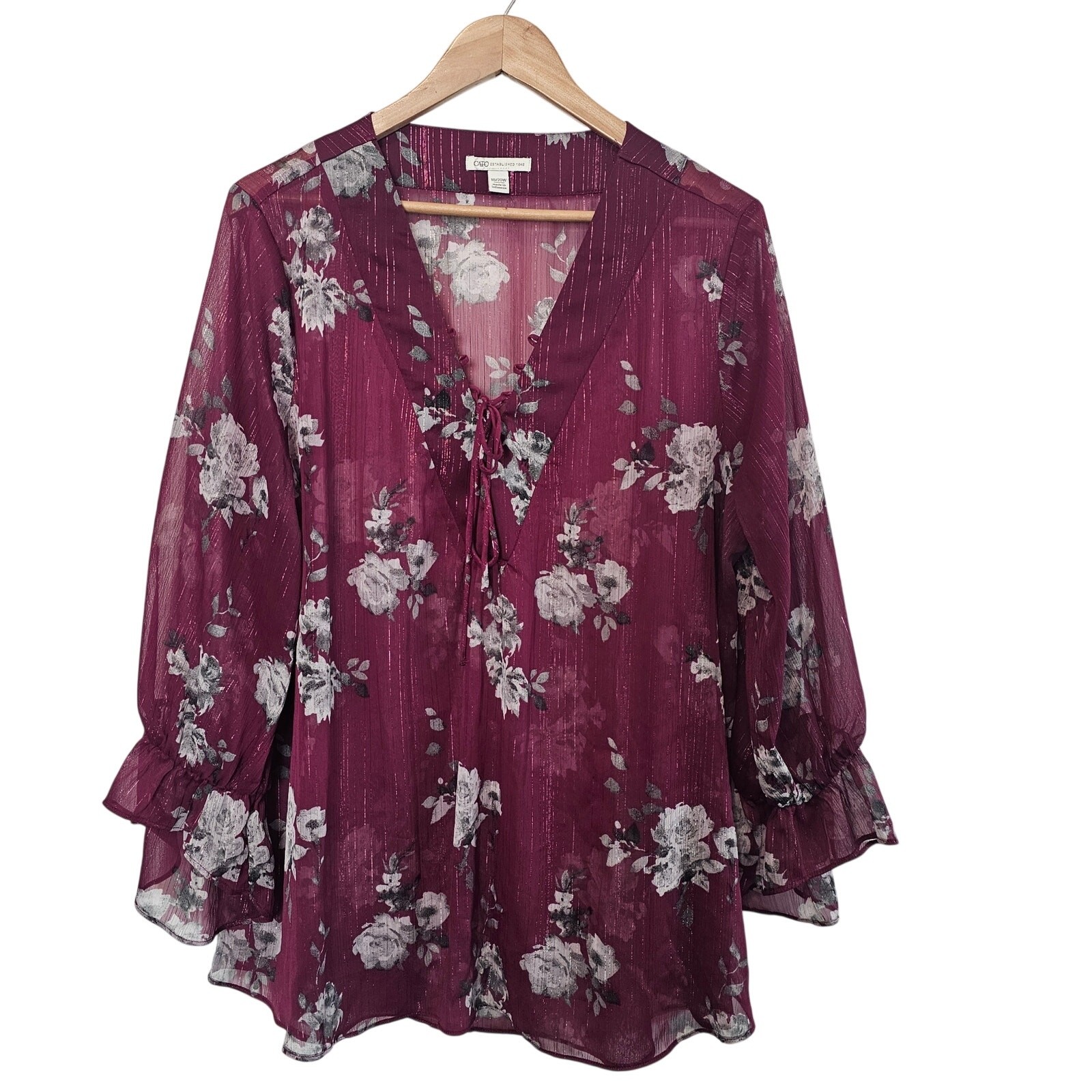 Cato Y2K Floral Blouse Women 18/20W Purple Whimsygoth Fairy Boho Relaxed Cottage