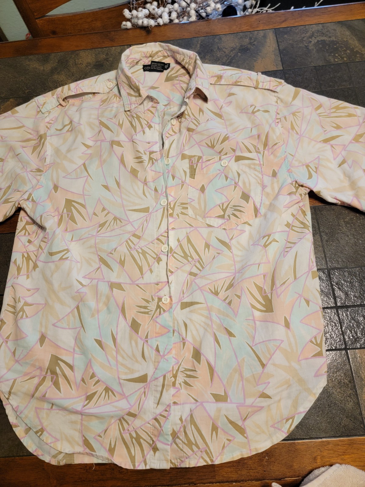 Vtg Grandmacore Counterparts Geometric Pastel Button Down Blouse Hong Kong Sz 10
