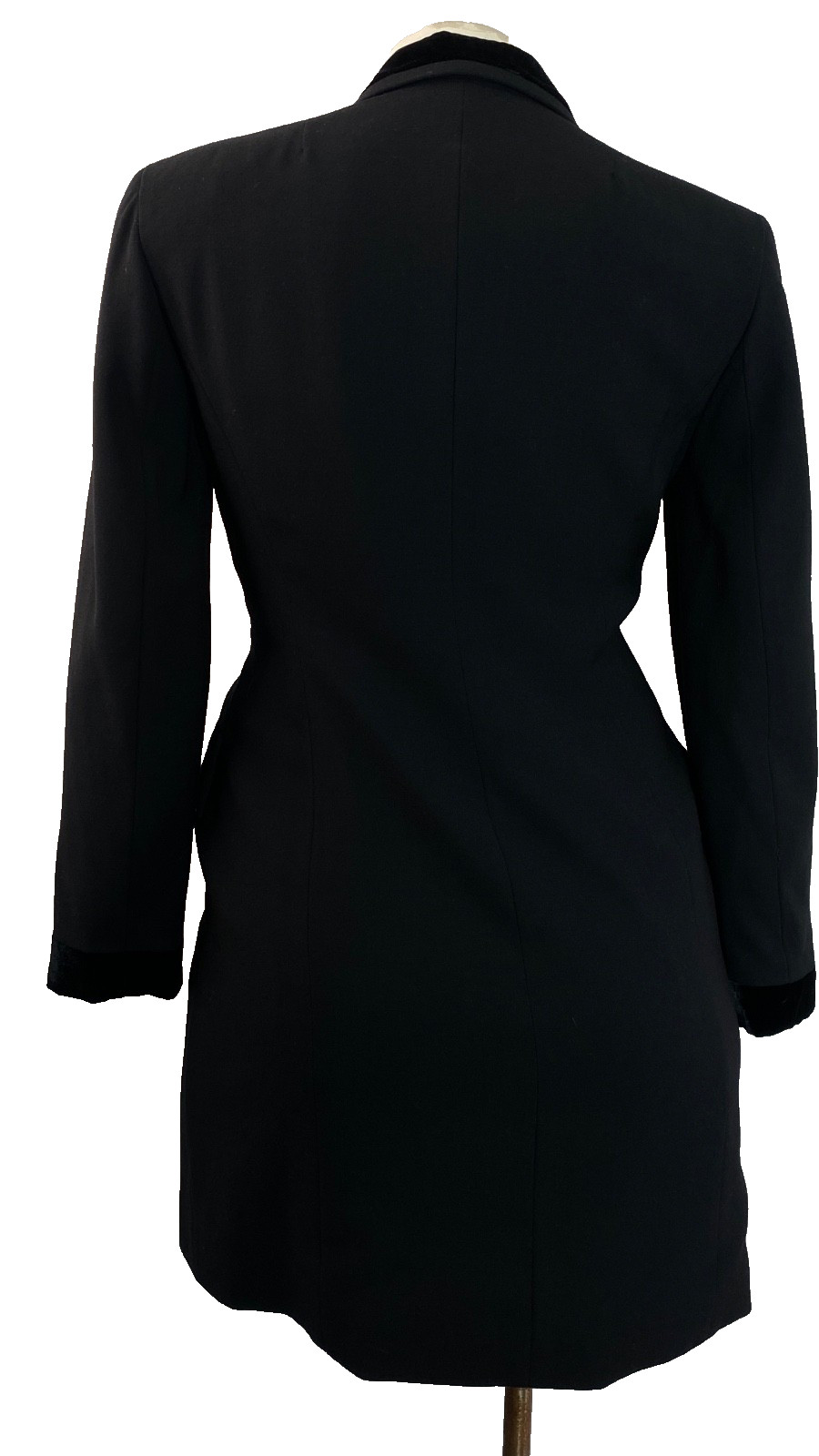 Vintage 1990s black DKNY wool silk velvet jacket shirt dress pea coat L XL plus
