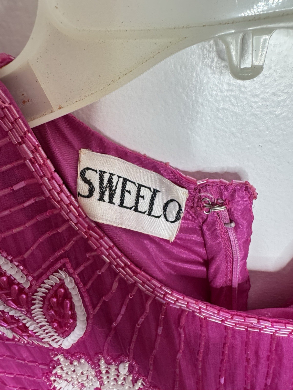 Vintage Sweelo Pink Beaded Formal Hollywood Star Dress Gown Glam M