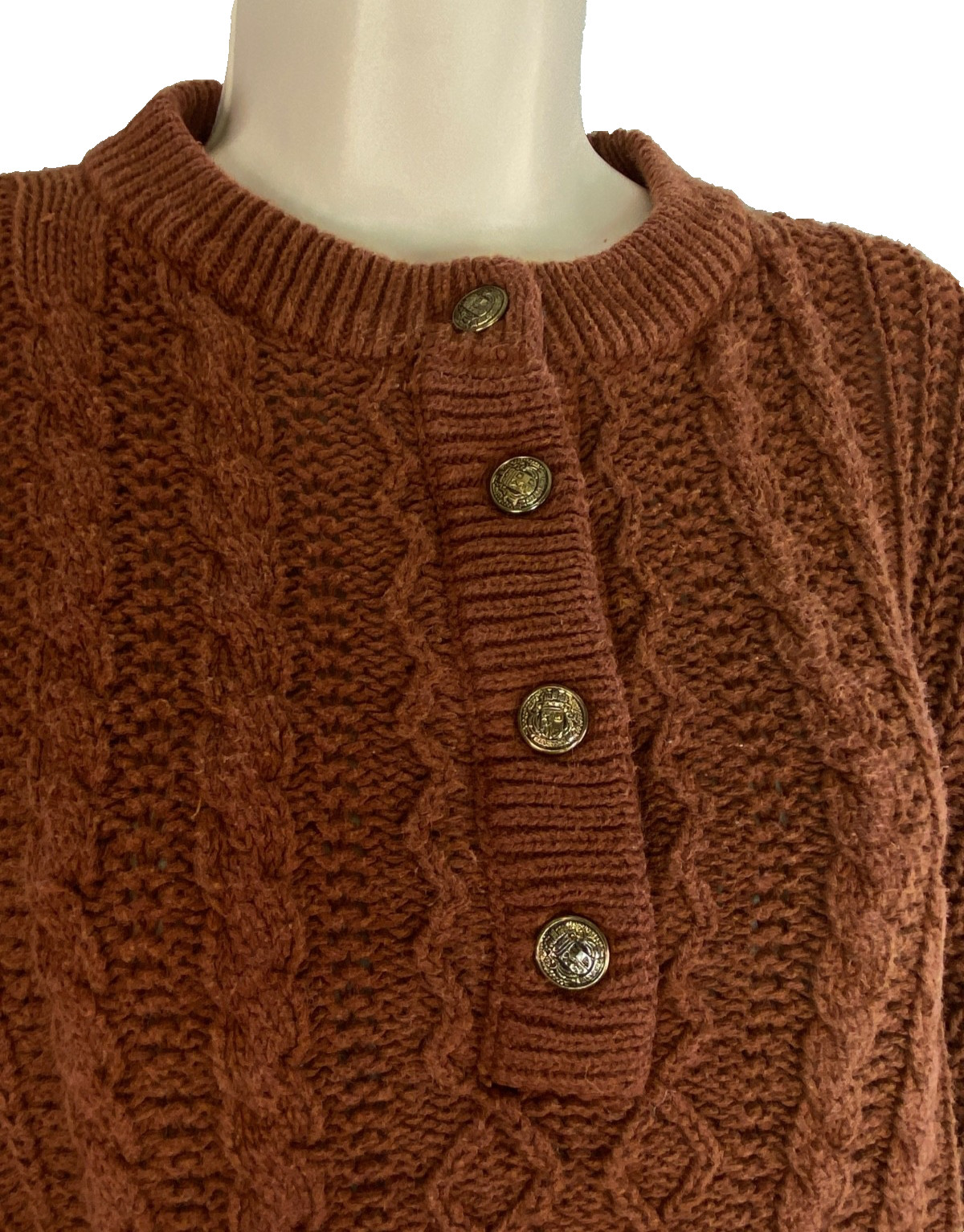 Vintage 1990s brown cotton sweater cable knit long sleeve pullover BRAMBLE LANE