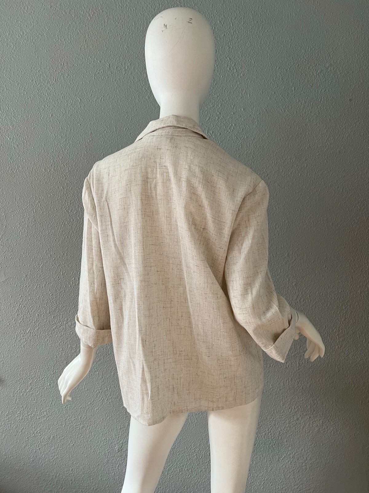 Vintage 70s Light Beige Oversized Thin Casual 3/4 Sleeve Open Blazer Jacket S