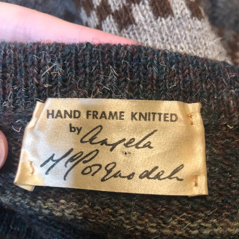 Vintage M Angela McCorqasdah Pullover Sweater Hand Frame Knitted Geometric