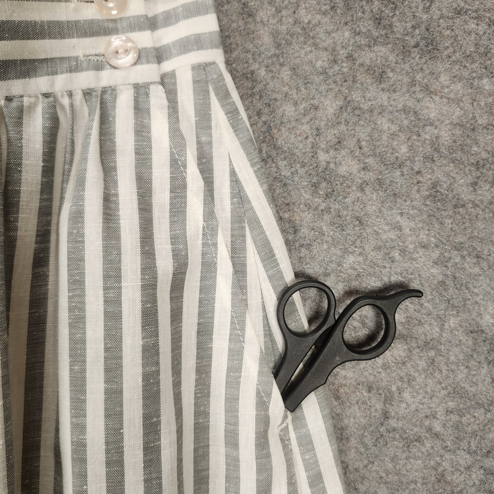 Vintage Pantasia San Francisco Linen Skirt Suit Gray White Striped 80s Pockets