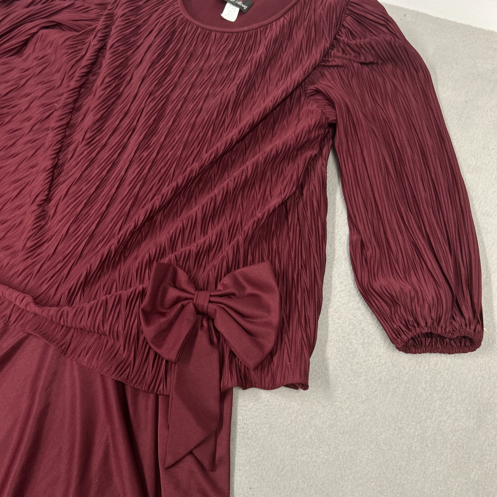 David Rose Dress Womens Size 14 Burgundy Pleated Holiday Party Vintage 80’s USA