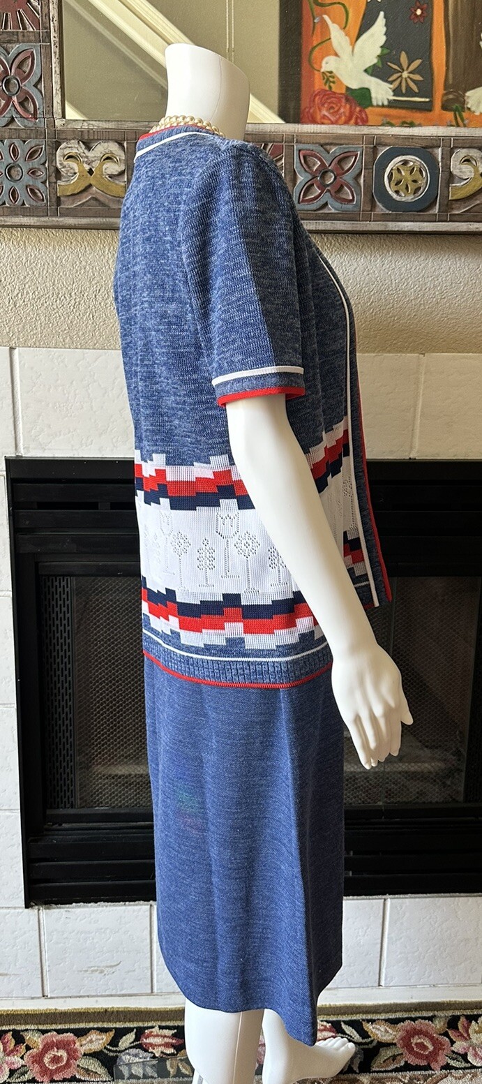 VTG 1960s Bleeker Street Drop Waist Blue Dress & Jacket XL Blue Red White