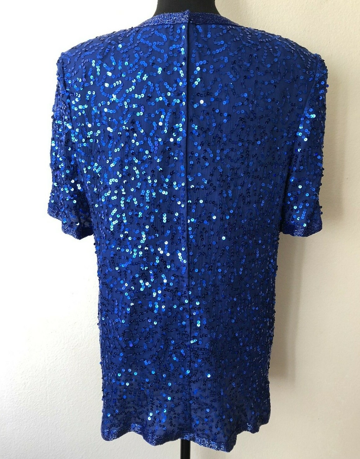 Vintage ’80s Joseph Le Bon Royal Blue Sequined & Beaded Tunic Top Cutout L/XL