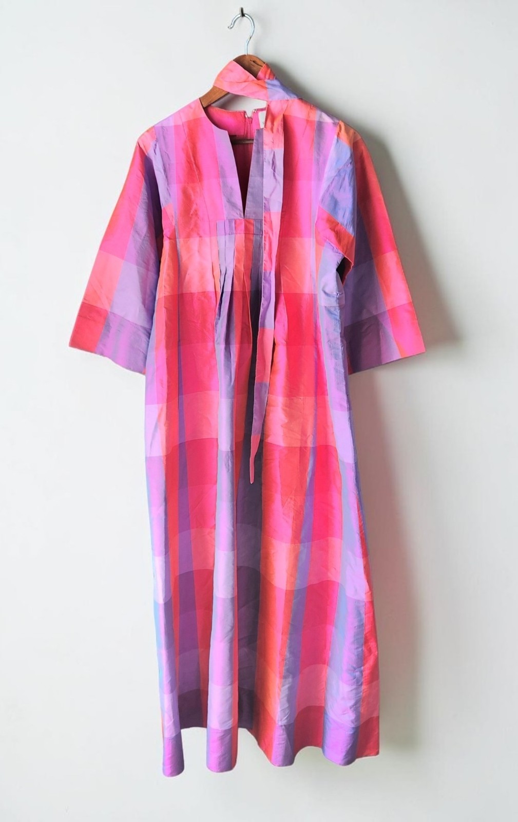 Vintage Jim Thompson Siamese Trader Thai Silk Belted Madras Kaftan Dress M 60s