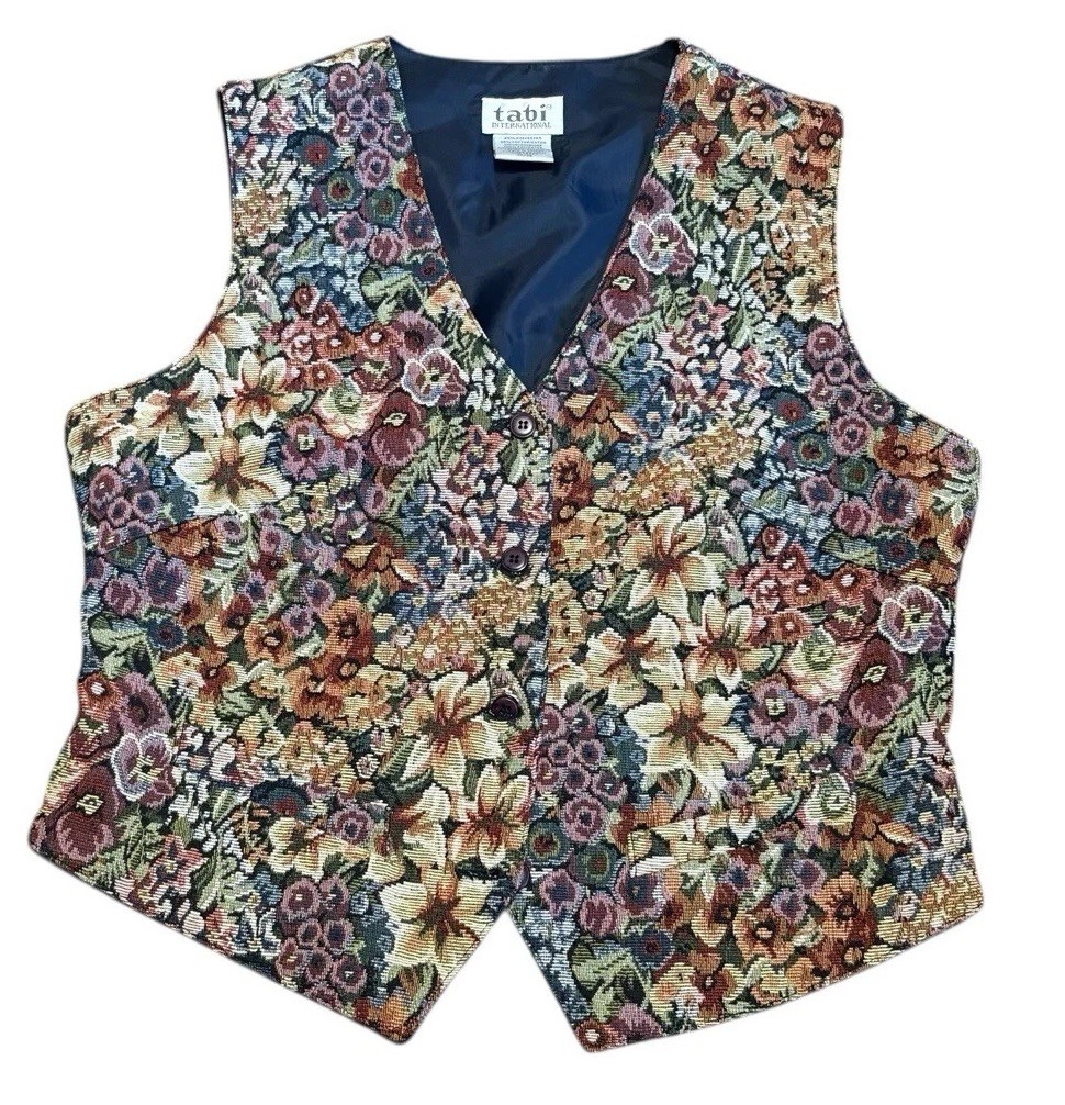 Vintage Vest Tapestry Tabi Size M Floral Multicolor Retro Boho Hippie Festival
