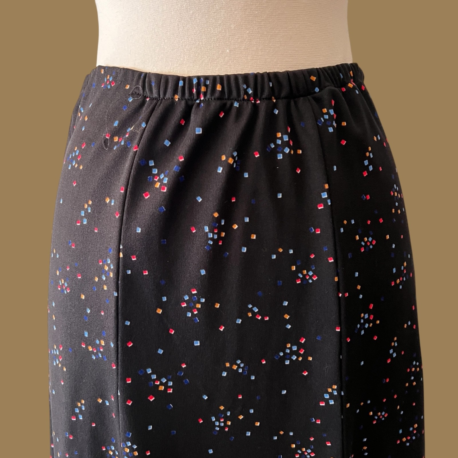 Vintage 70s Confetti Print 2 Piece Skirt & Blouse Set