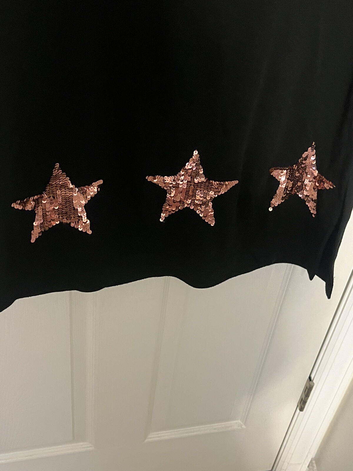 VTG Quacker Factory Womens Size S Black Rose Gold Sequin Star Pattern Maxi Skirt