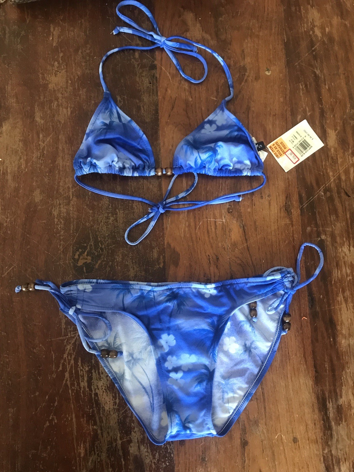 VTG 90s Y2k DEADSTOCK blue tropical floral string bikini original tags attached