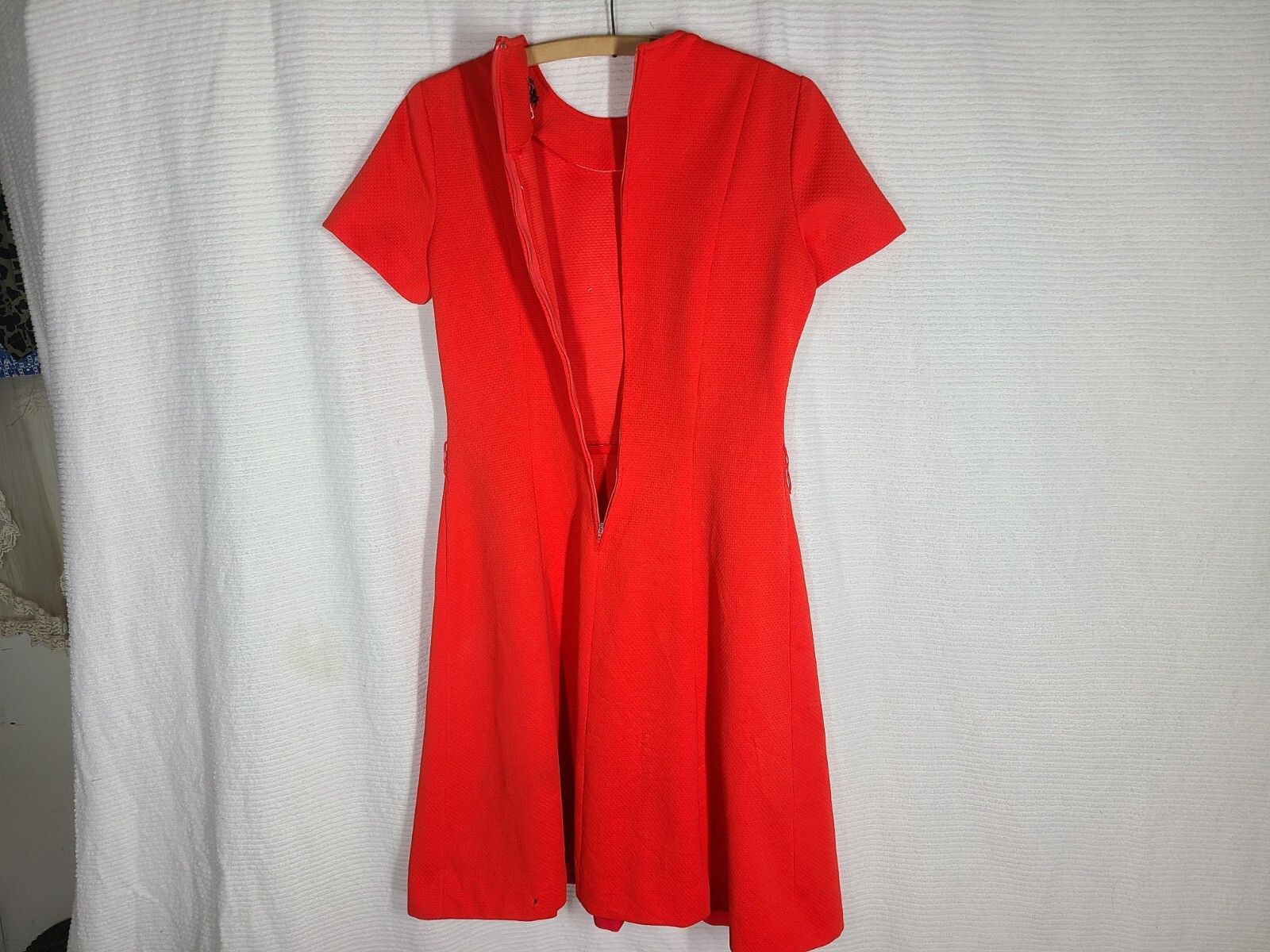 Vtg 70s Scooter Dress Fluoro Orange Princess Seamed Mod Full Skirt M Retro
