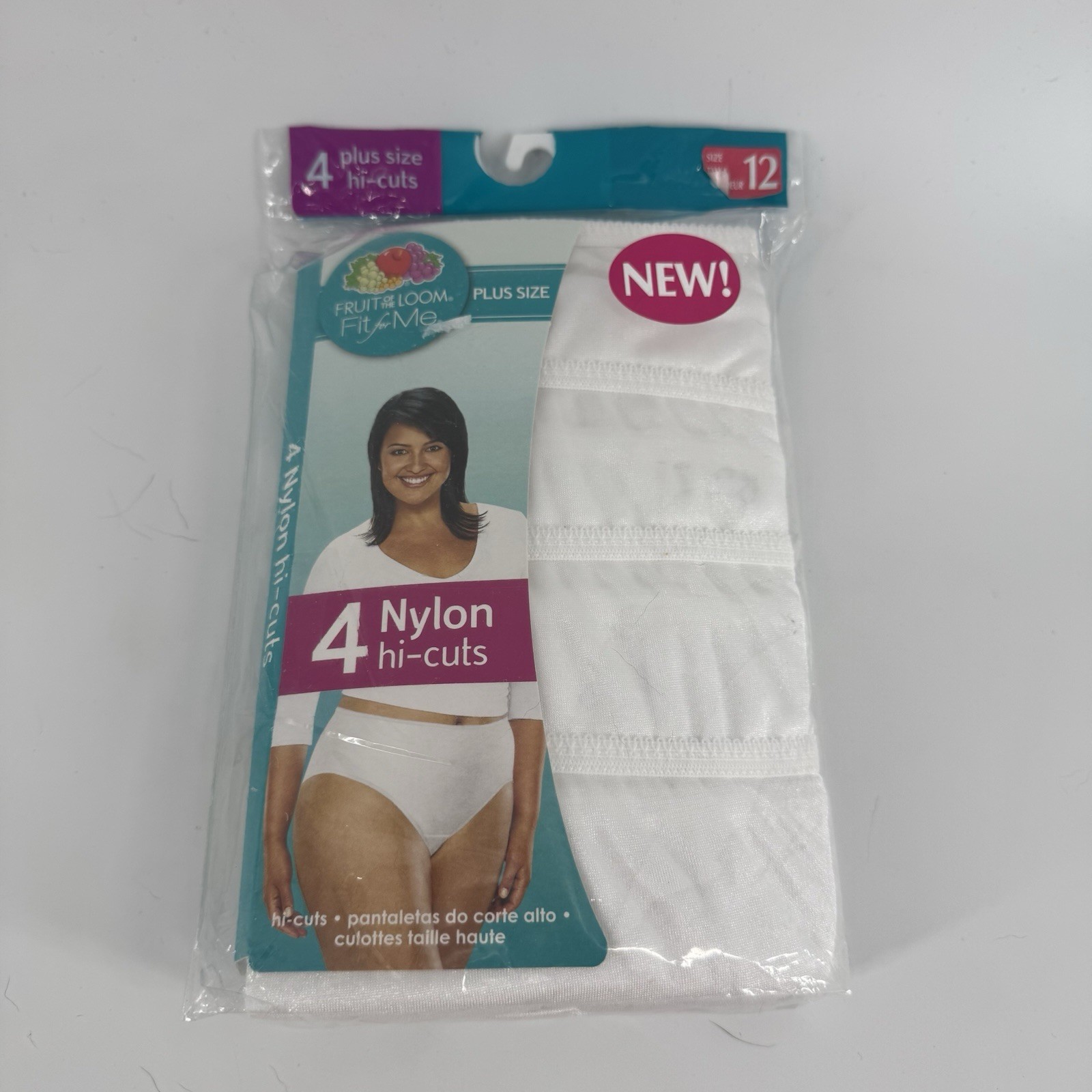Fruit of the Loom Panties 4 Pr 5XL Plus Sz 12 Hi Cut White 100% Nylon