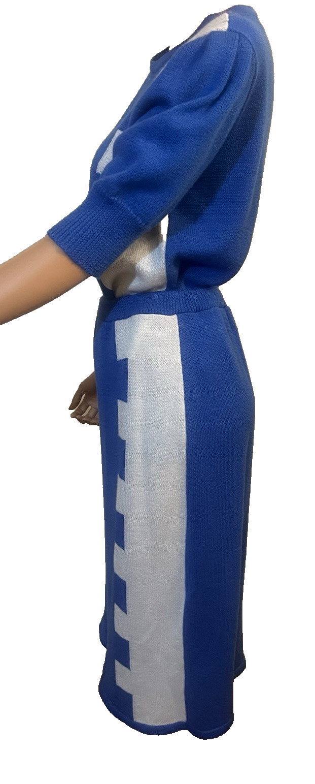 Mod 80s doing 40s Key Notch Design Knit Sweater Midi Skirt Set Dress M/L