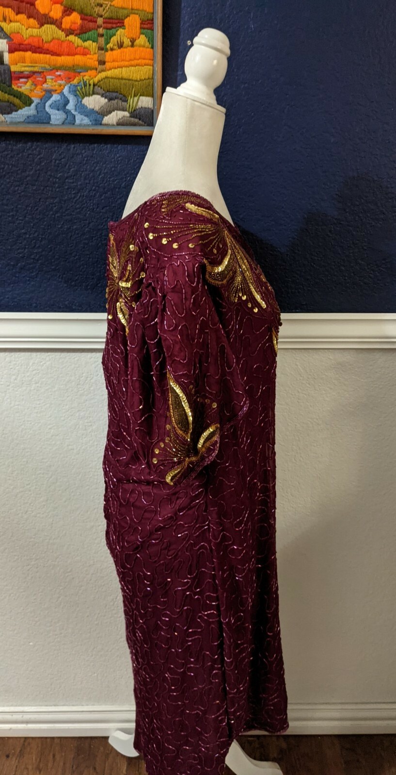 VTG Sweelo Purple Beaded Sequin Zip Back Dress 100% Silk Sz XL Extra Large