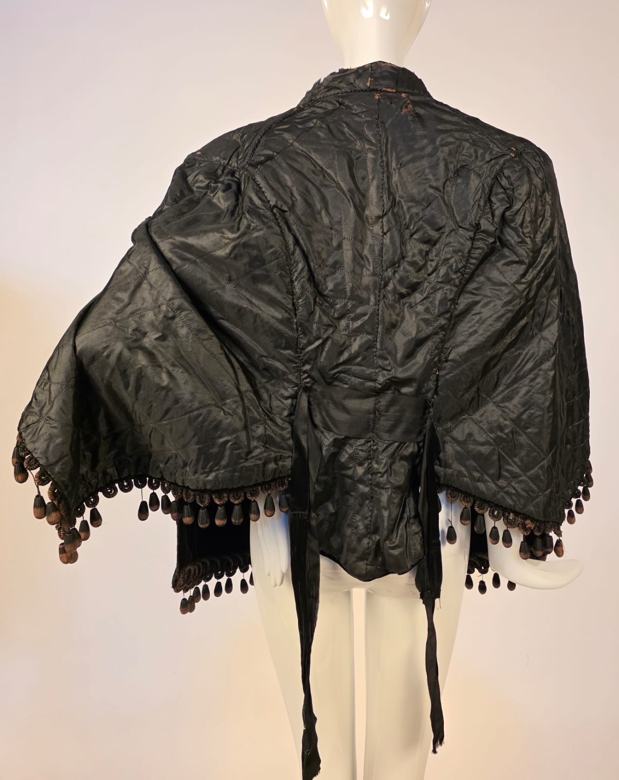 VICTORIAN 1870’S BLACK VELVET DOLMAN CAPE W SOUTACHE DETAIL + BUSTLE REAR