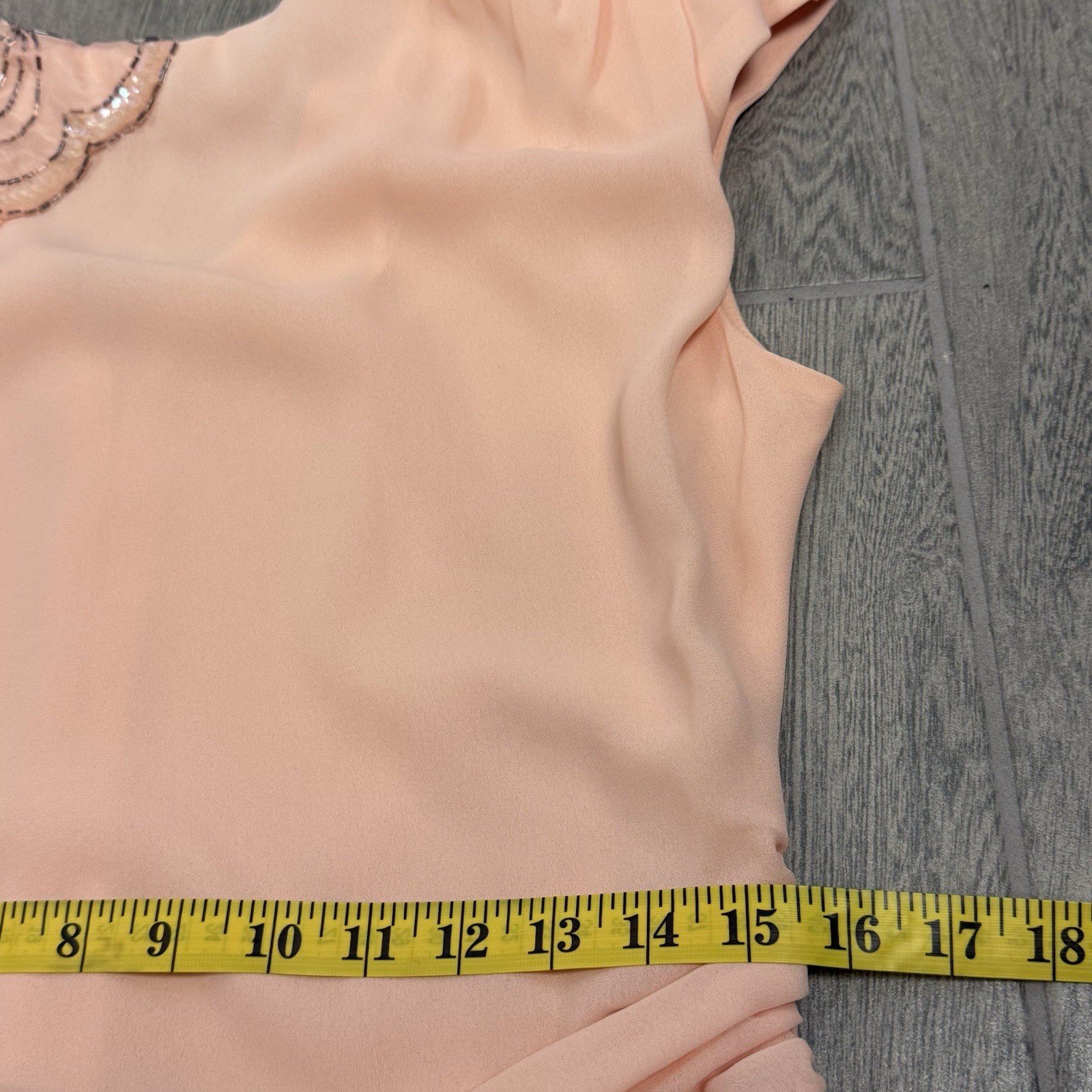 Vintage Mister Jay Peach Ruffle Sequin Midi Dress Size 12 Made in USA * READ