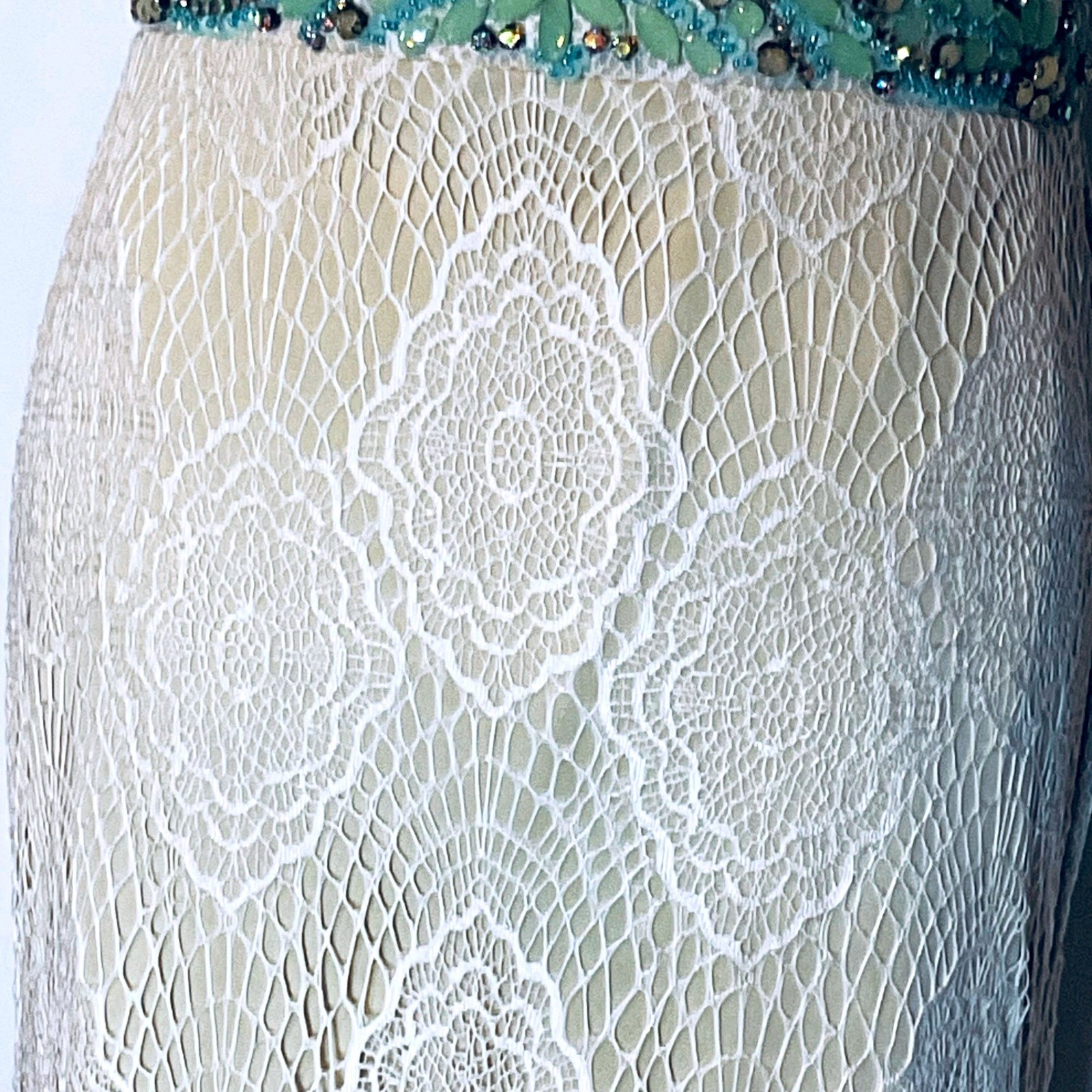 Vtg Nina Canacci 1230 Green Beaded Lace Halter Prom Formal Pageant Gown NWT 10