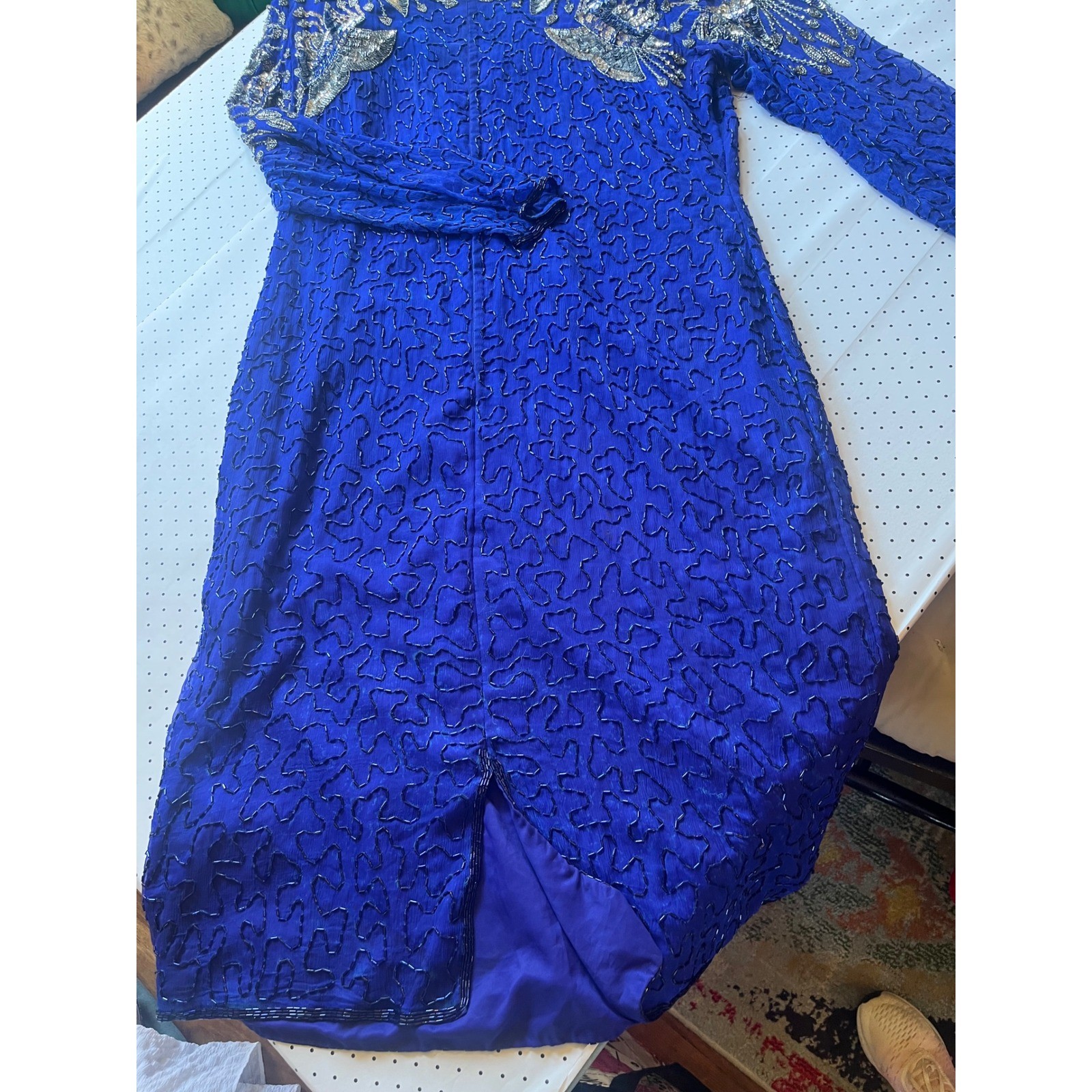 Mark & John by Sam Silk Beaded Sequin Dress Royal Blue Vintage 1X Midi Formal