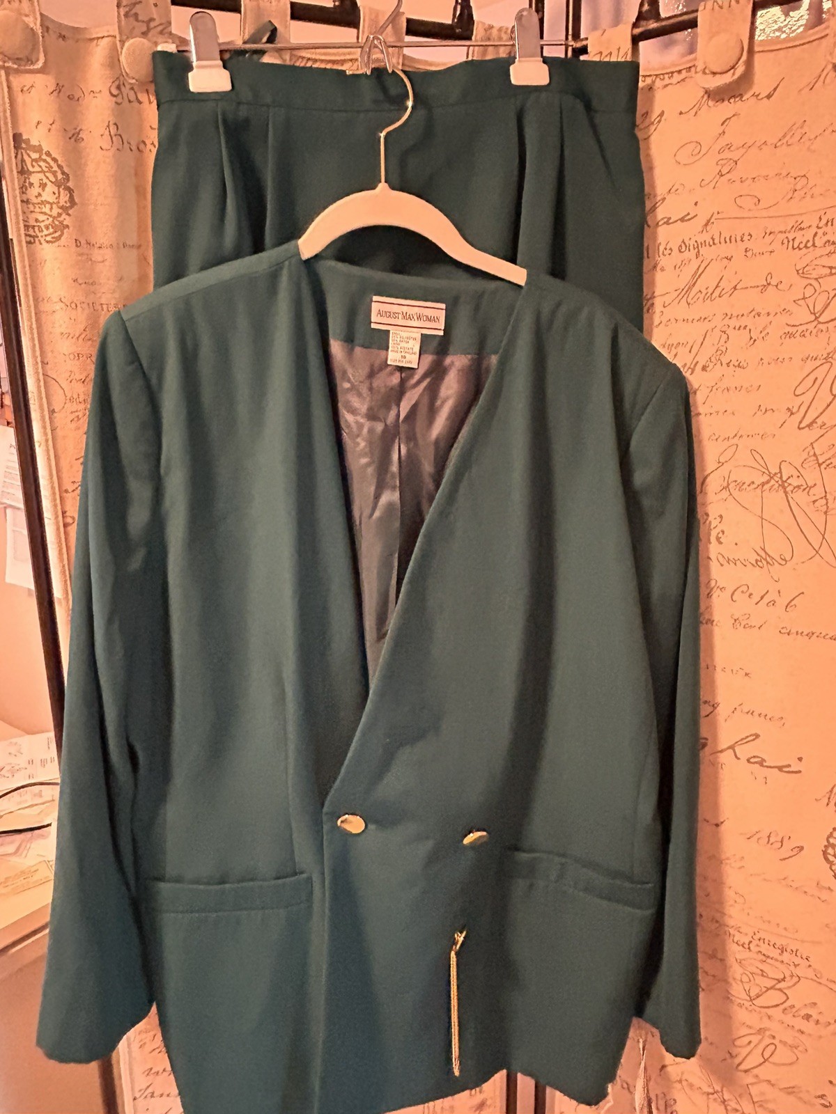 Vintage August Max Woman Teal Silk Skirt Suit Size 18 NWT Career Wedding Church