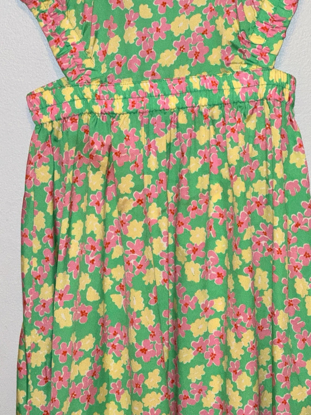 Vintage Mod Floral Cutout Waist Midi Dress Retro Garden Party Spring Cottagecore