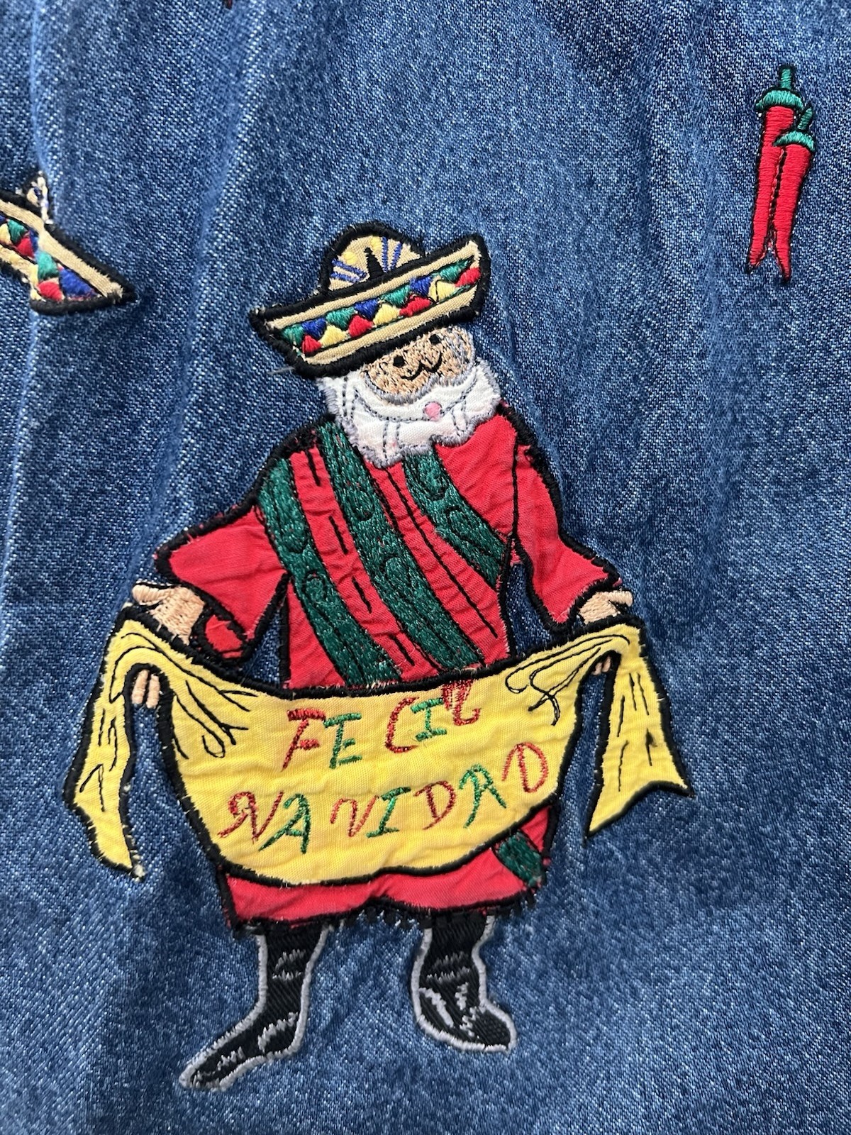 Vintage Rhythm Blue women’s small denim vest with embroidered holiday