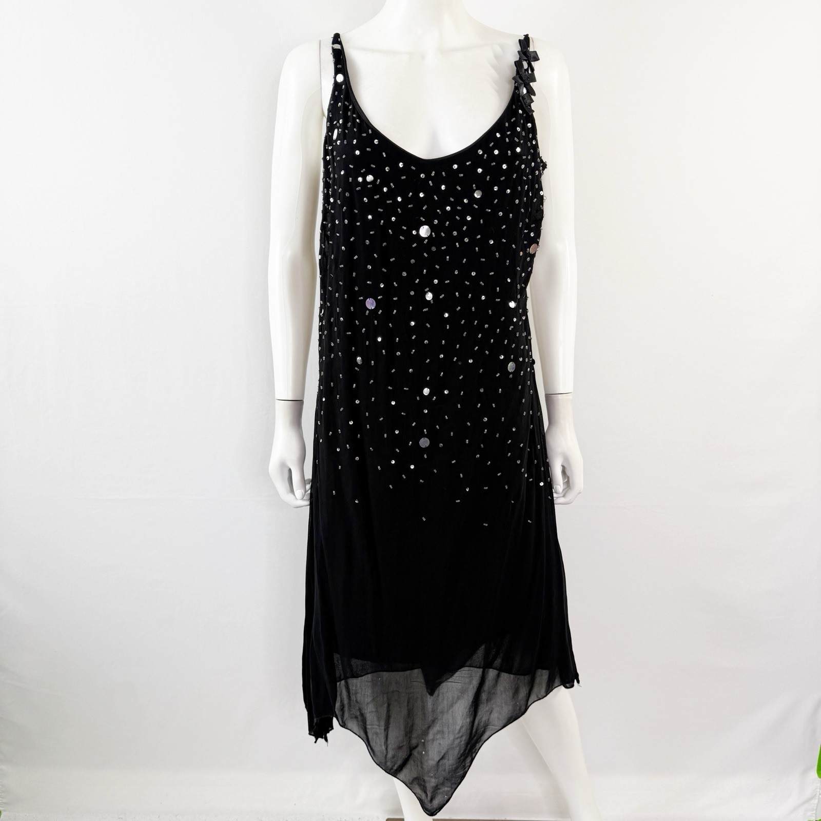 Vintage CDC Black Beaded Midi Dress Size 10 Sleeveless Cocktail Y2K