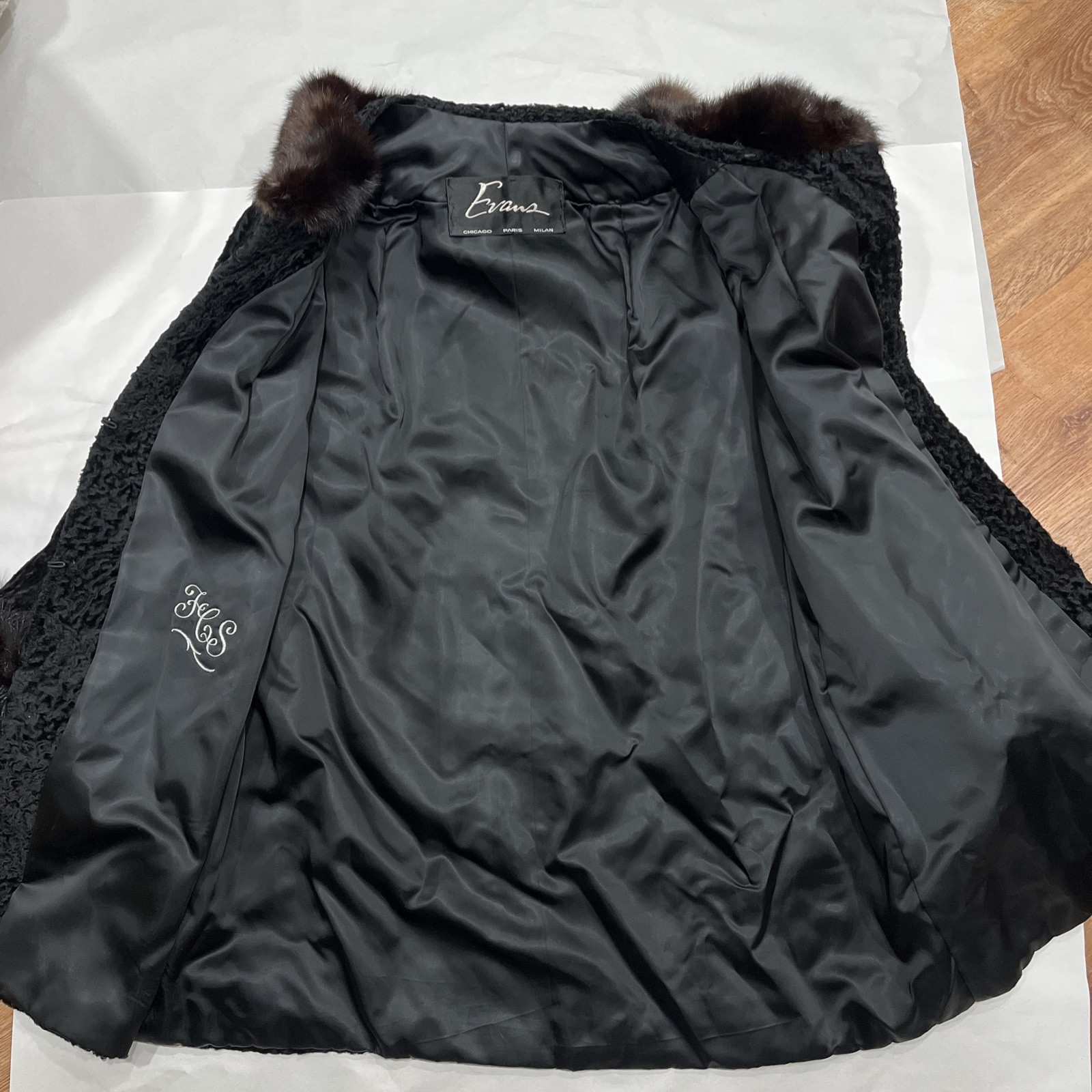 Vintage Persian Lamb Coat Mink Collar Large Black Brown Curly Lamb Old Money