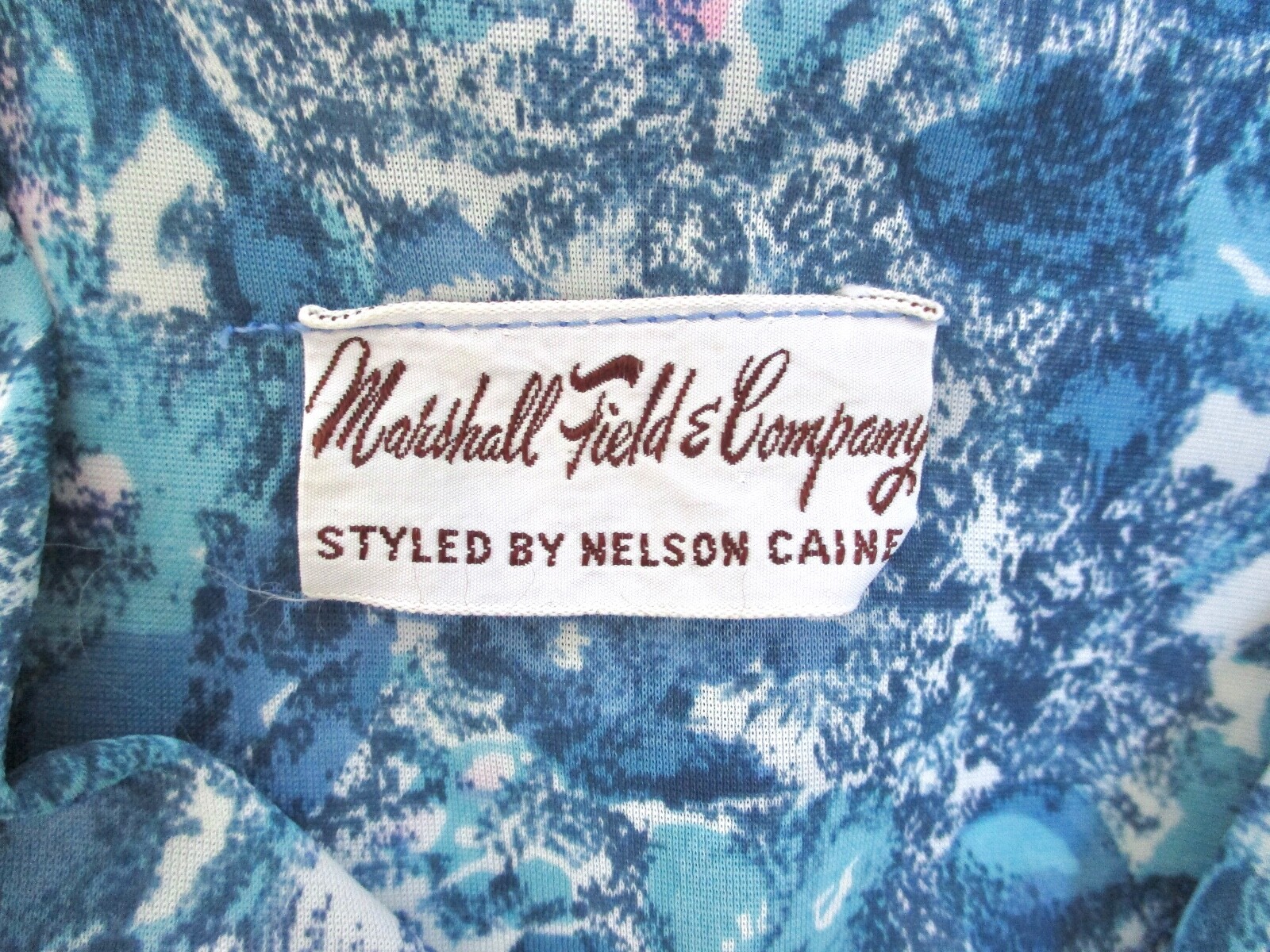 Vtg 50s 60s Blue Pink Abstract Silky Knit Rockabilly Swing Dress Nelson Caine M