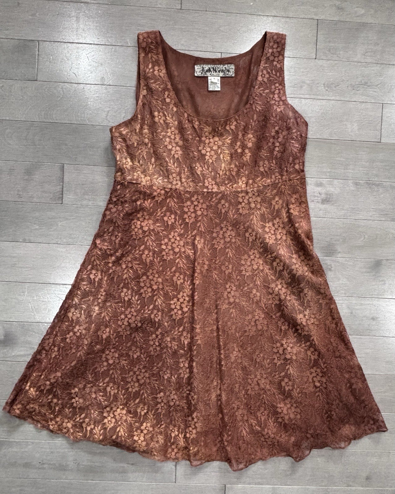 Judy Hornby Vintage 90s Brown Copper Lace 2-Piece Dress & Top Set Sz 6
