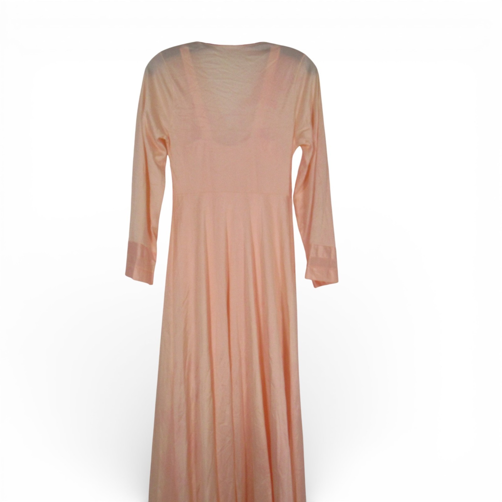 VTG MISTEE 2Pc Silky NYLON Peachy Pink PEIGNOIR Button ROBE/NIGHTGOWN SET Sz S