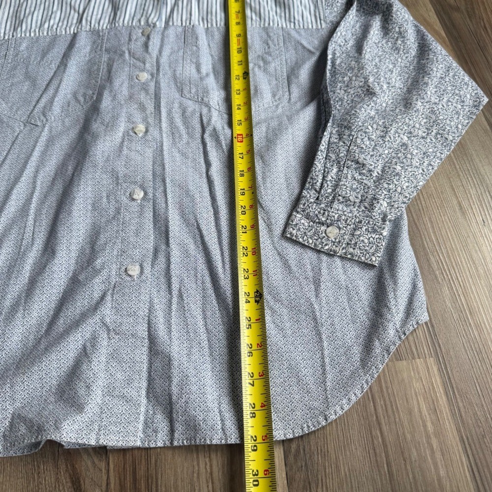 Vintage Eddie Bauer Blue White Mixed Print Patchwork Button Down Shirt Large