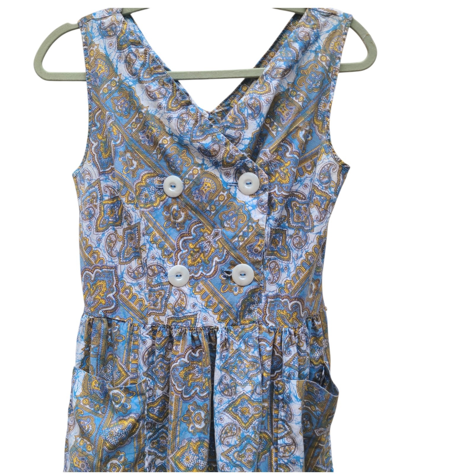 Vintage 1950s 50s Dress Paisley Cotton Summer Sleeveless 1960s 60s Pockets Day
