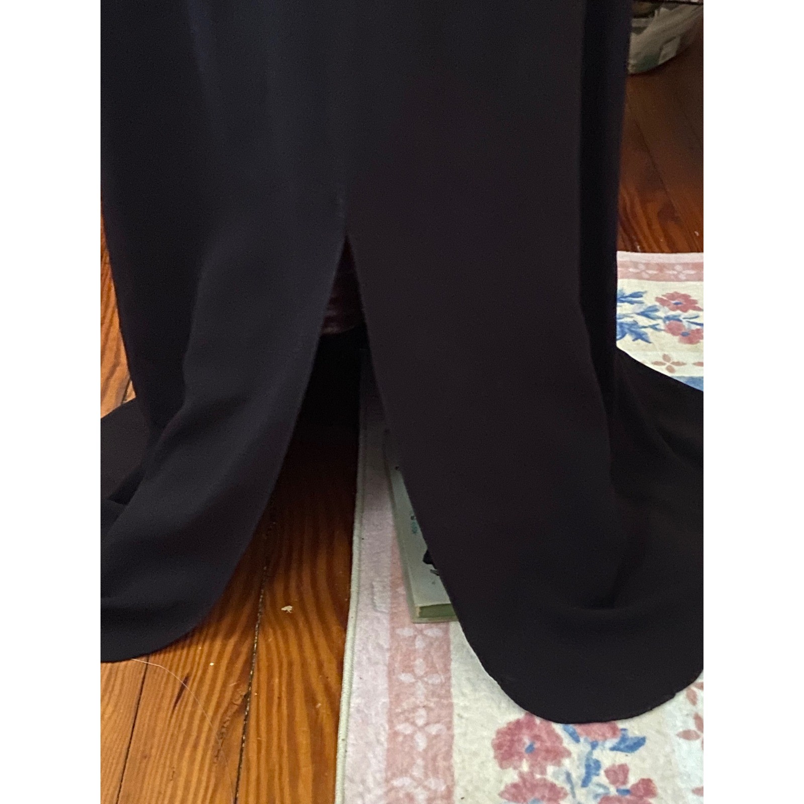Vtg 30’s dress Floral Neckline Maxi Gown with Hip Bow Detail Black Sz S art deco