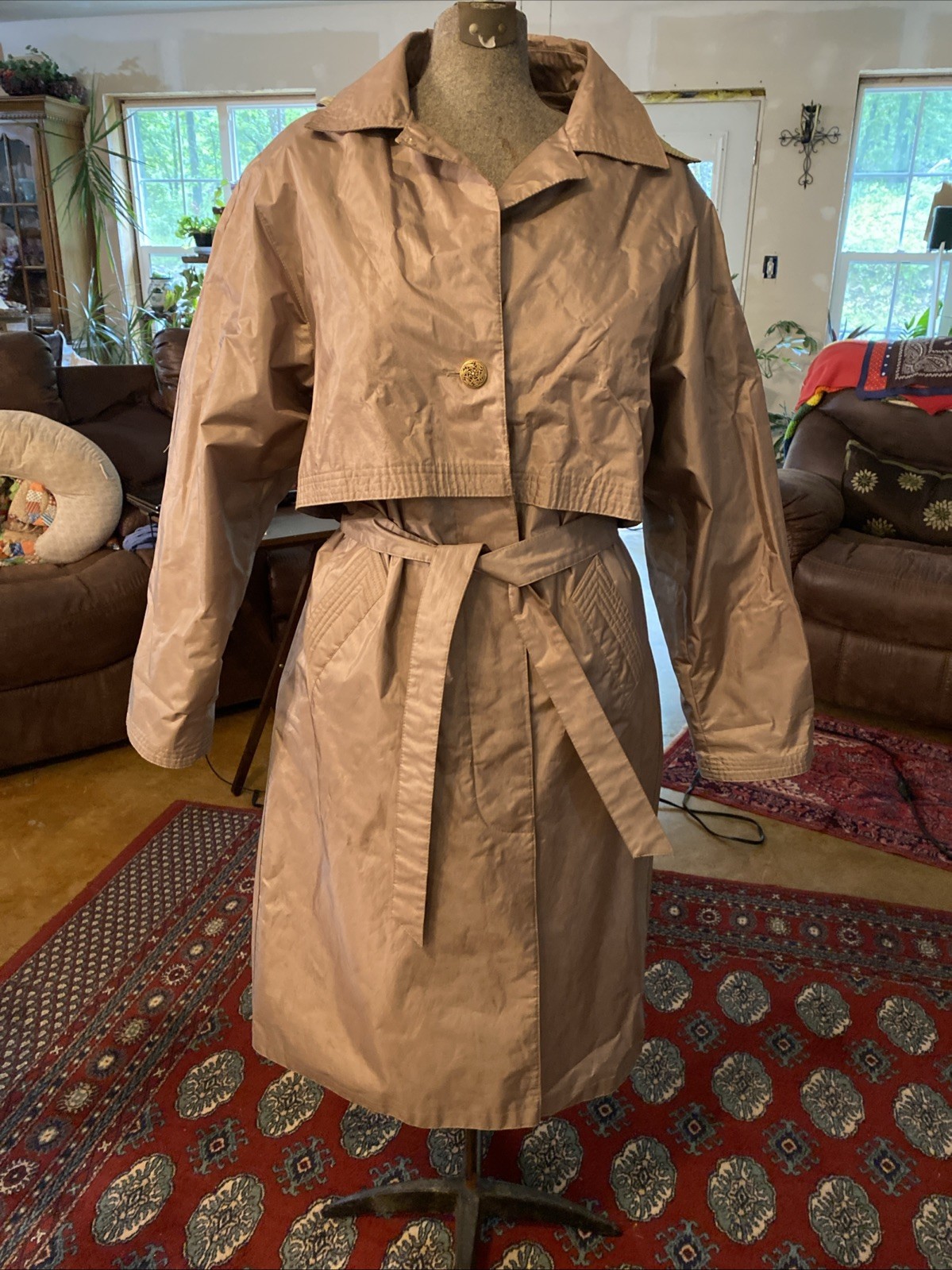 Ladies, Hooded Raincoat SZ12P, Made In Korea Vtg See Photos