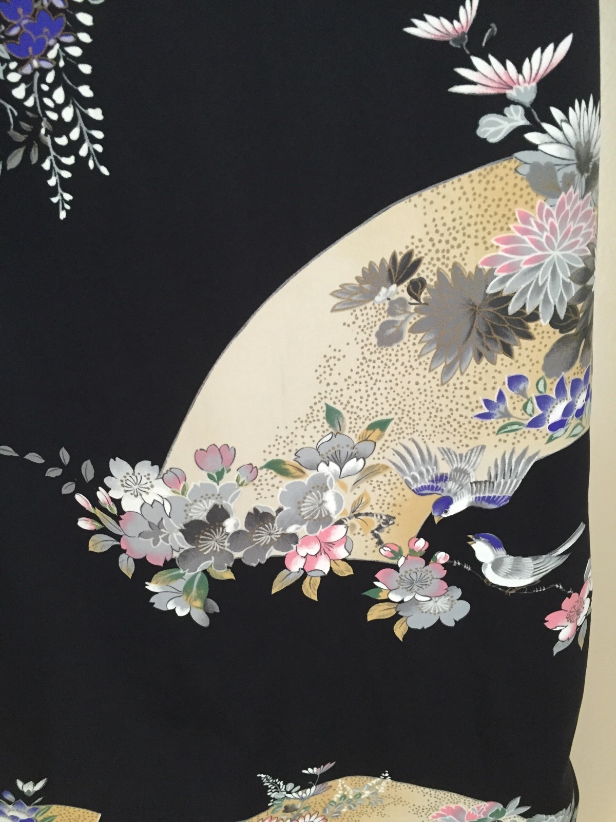 ICHIBAN Vintage 80s 90s Bohemian boho Japanese Black Floral satin Kimono robe