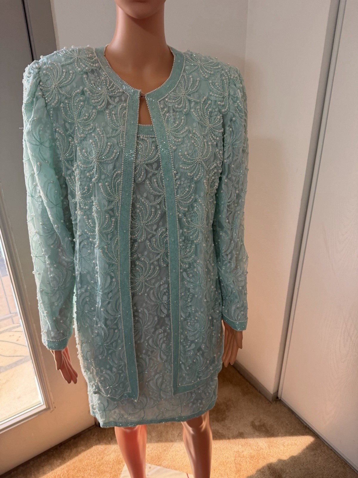Vintage Carina Beaded Dress Set 2pc Jacket India Formal Cocktail Small