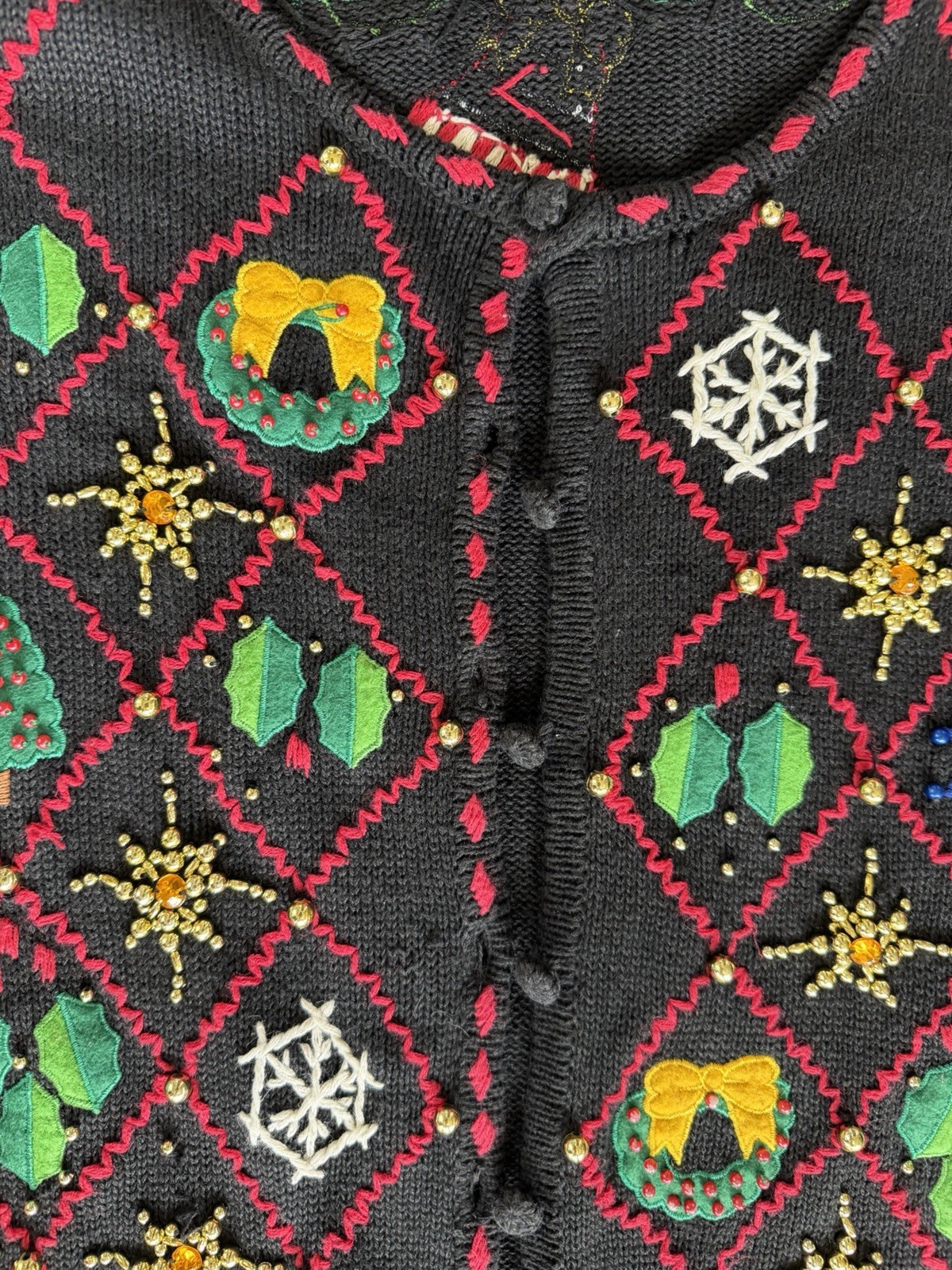 Designers Original Studio Glitzy Bling Xmas Holiday🎄Cardigan Vintage 90’s EUC
