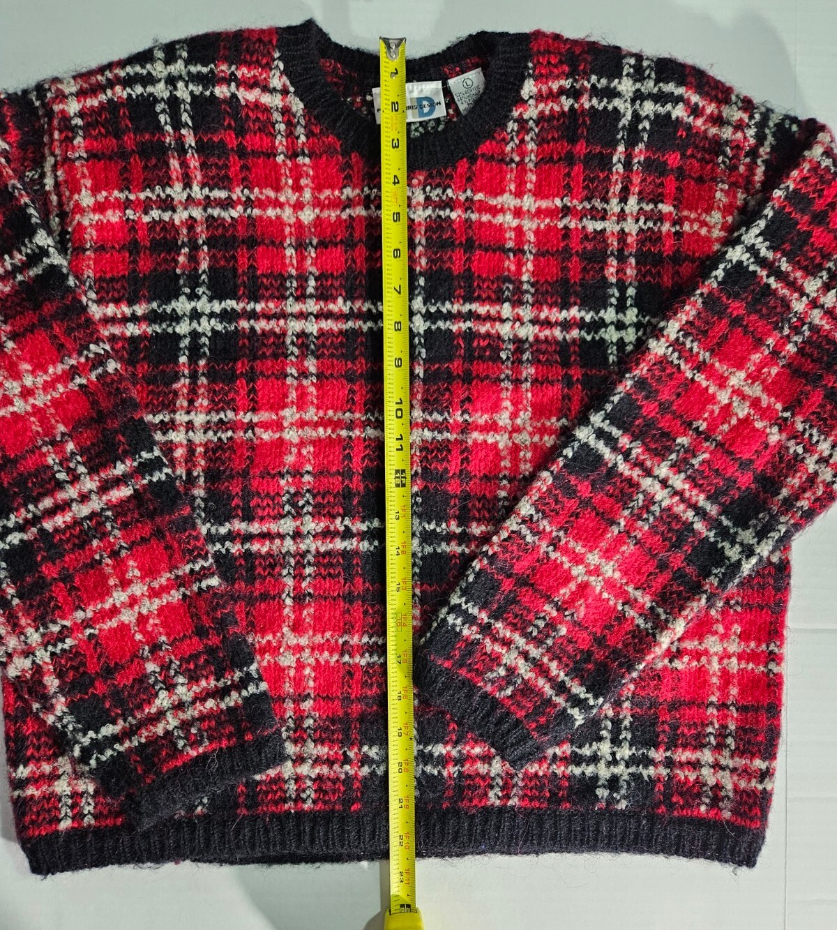 Vtg 80s PHD Paul Harris Design Large Red Plaid Pullover Sweater Mohair Blend