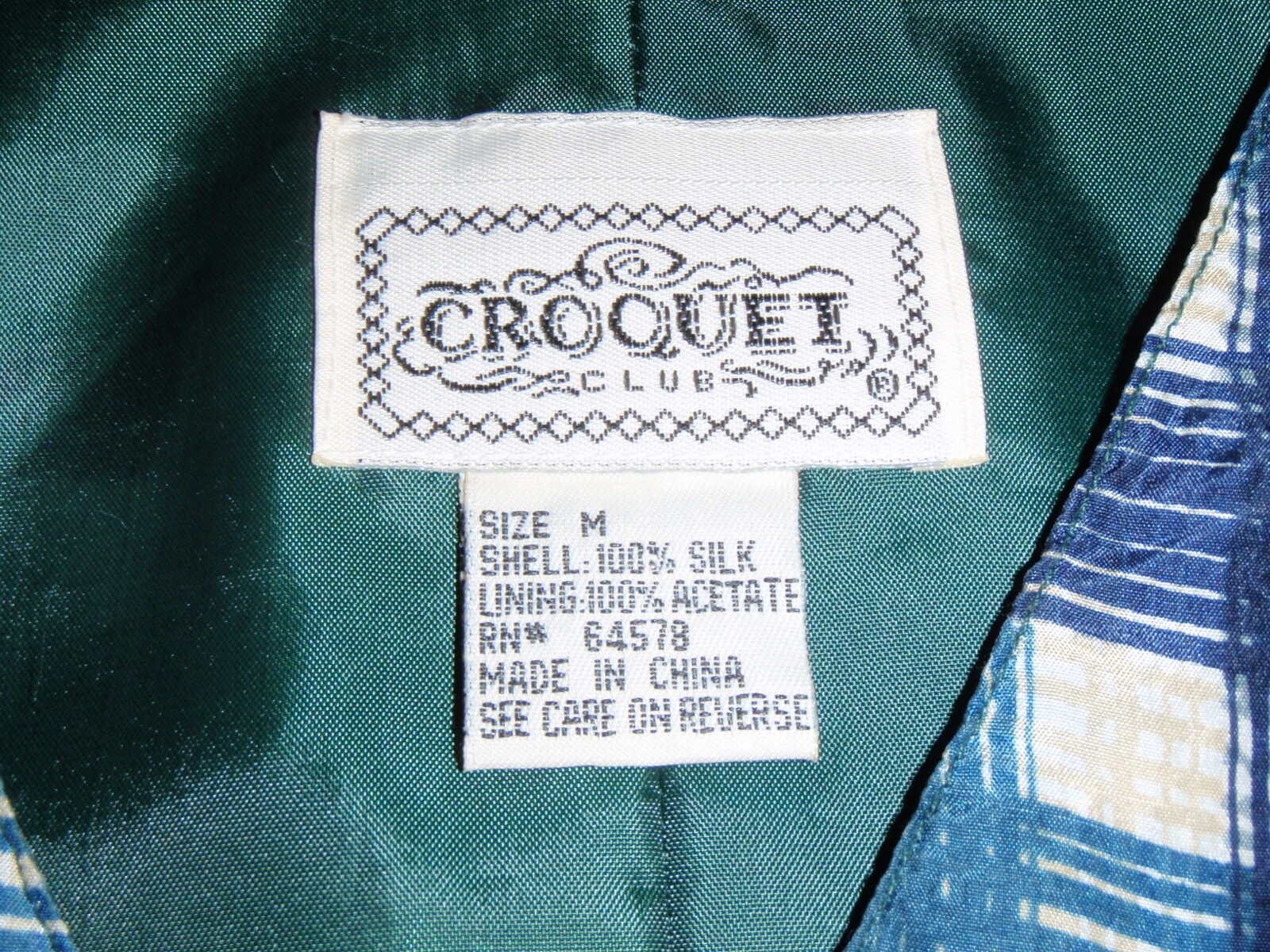 VTG Croquet Club Medium 100% Silk Woman Vest Checkered Blue White Tan Green