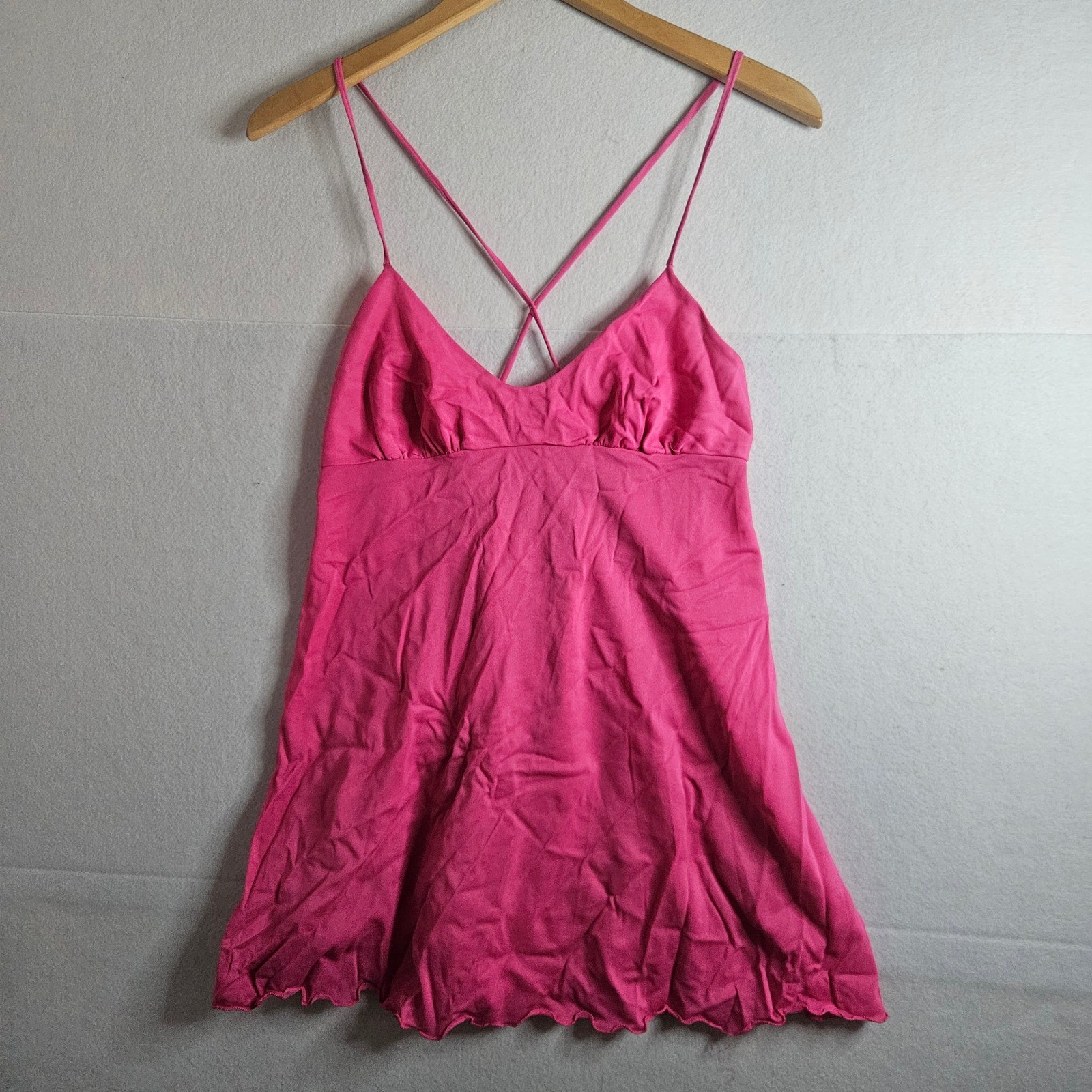 Vintage Sears Roebuck Hot Pink Babydoll Top Spaghetti Strap Lettuce Hem Size 36